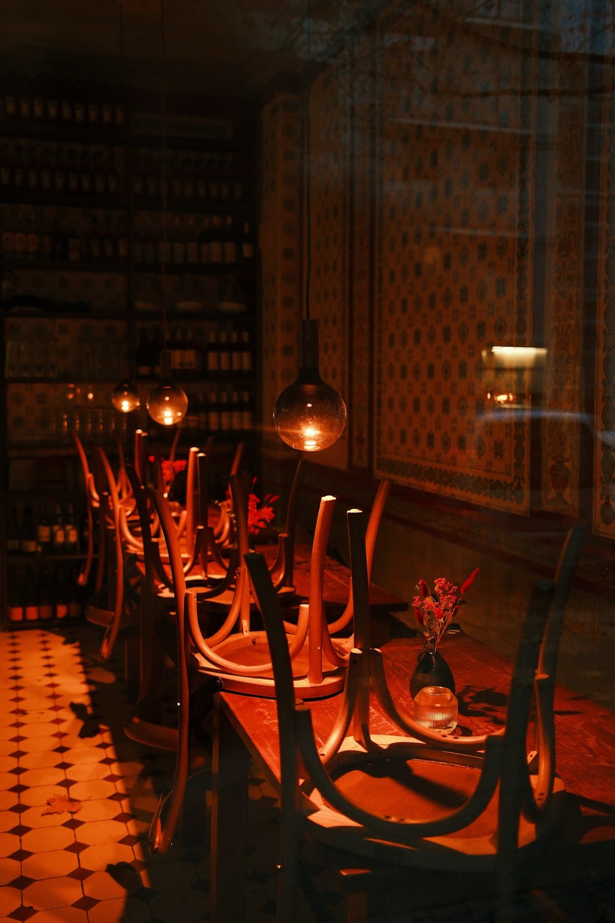 Warm, candlelit dining room